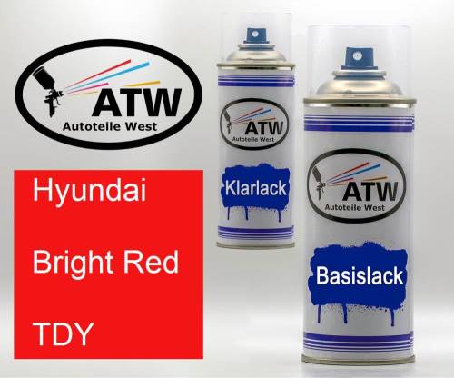 Hyundai, Bright Red, TDY: 400ml Sprühdose + 400ml Klarlack - Set, von ATW Autoteile West.